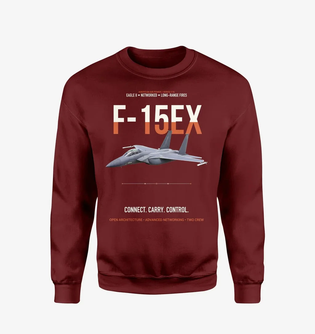 F-15EX Eagle II Connect Carry Control design on wine red sweatshirt