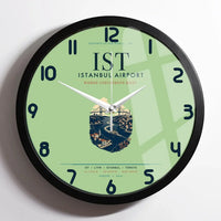 Thumbnail for Istanbul Airport (IST) design on light green framed wall clock