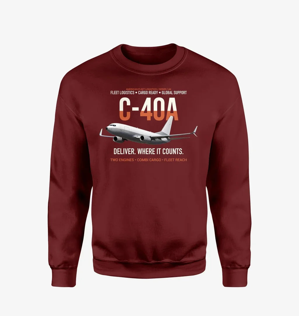 C-40A Clipper Fleet Logistics Ready design on wine red sweatshirt