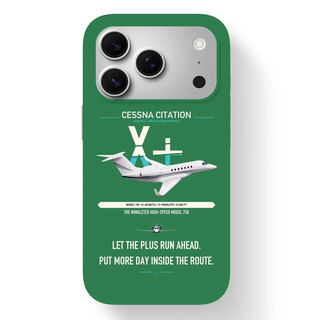 Cessna Citation X+ design on green magsafe iphone case, for iPhone 17 Pro