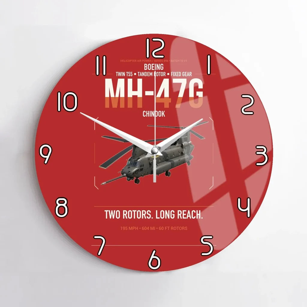 Boeing MH-47G Chinook design on red no frame wall clock