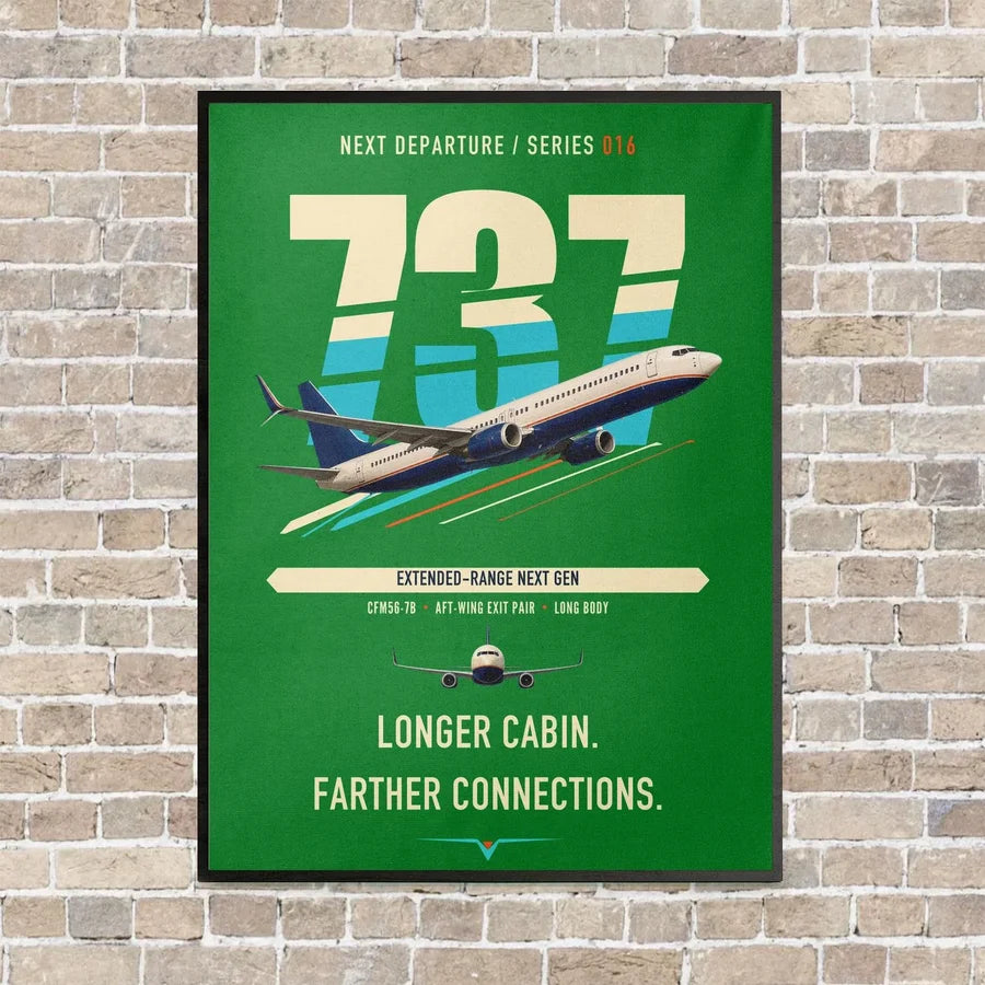 Boeing 737-900ER vertical canvas print - framed - green background
