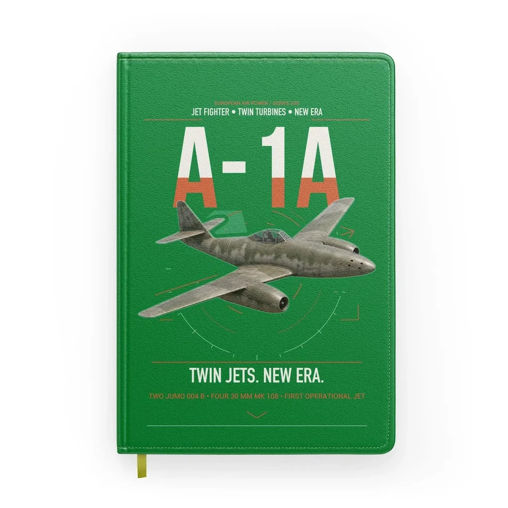Messerschmitt Me 262A-1a design on green notebook