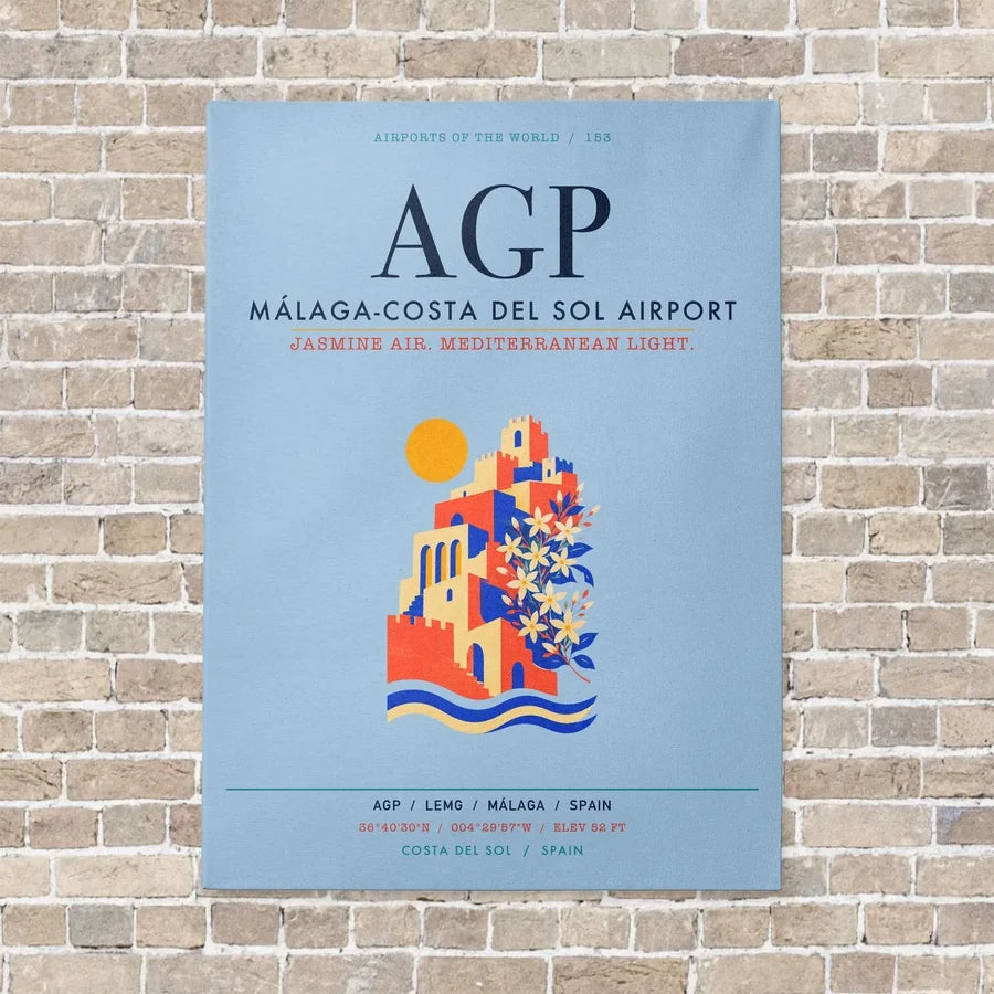 Malaga-Costa del Sol Airport AGP vertical canvas print - no frame - light blue background