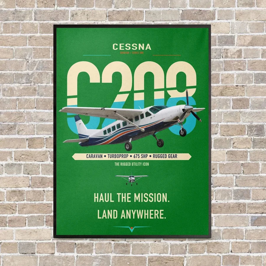 Cessna 208 Caravan vertical canvas print - framed - green background