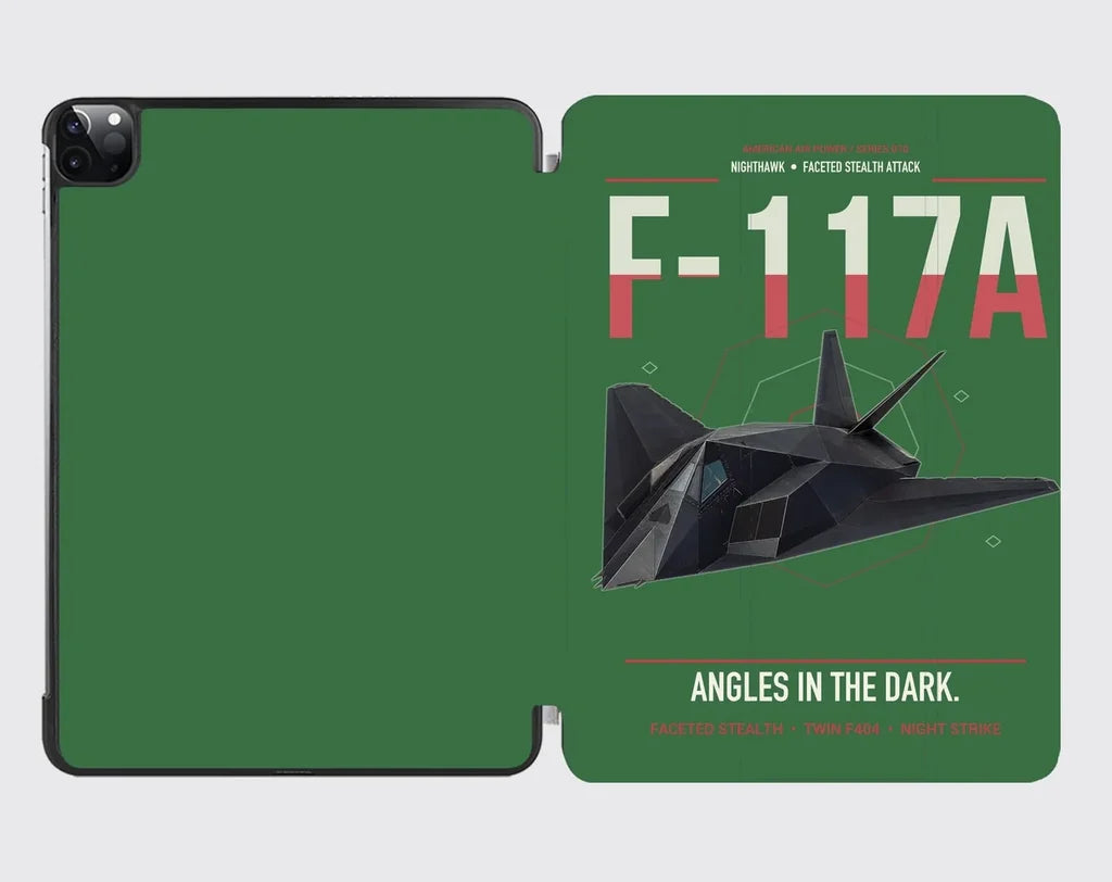 F-117A Nighthawk design on green ipad tablet case