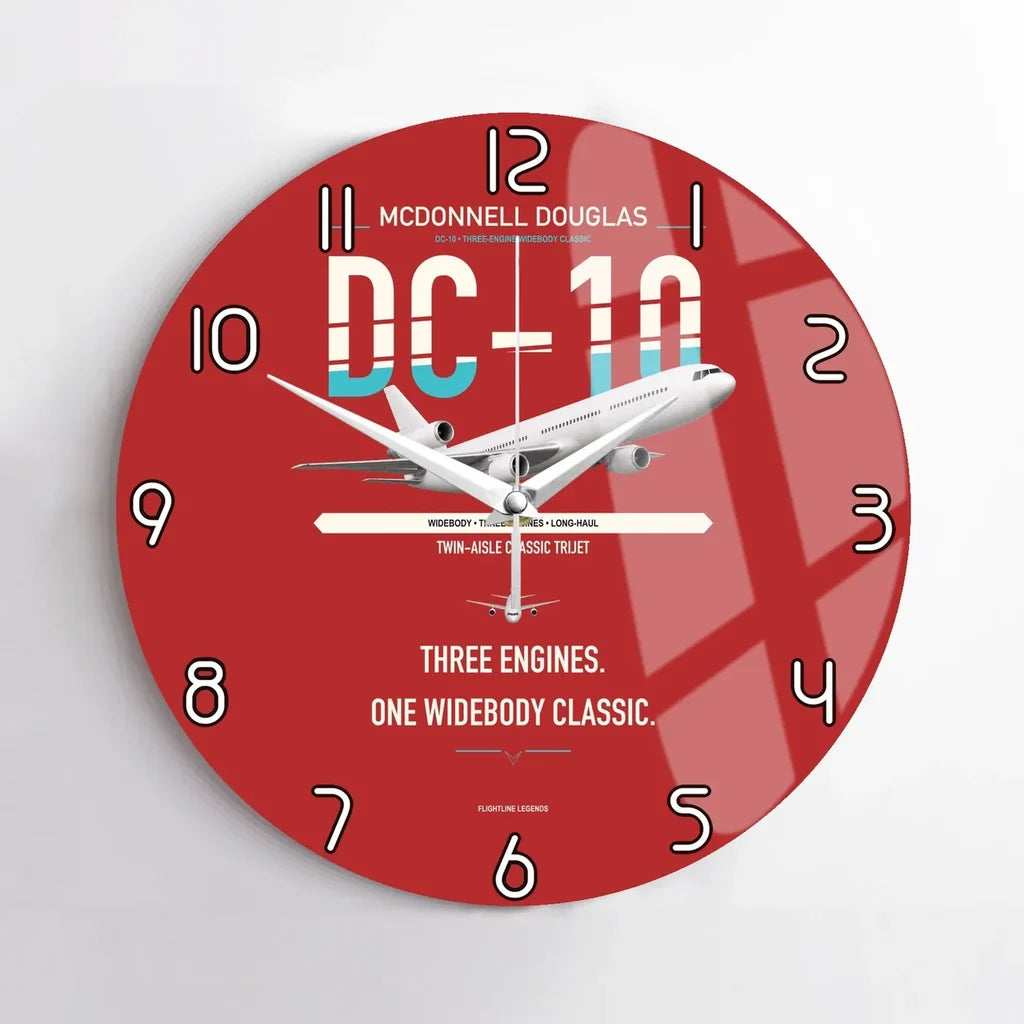 McDonnell Douglas DC-10 design on red no frame wall clock