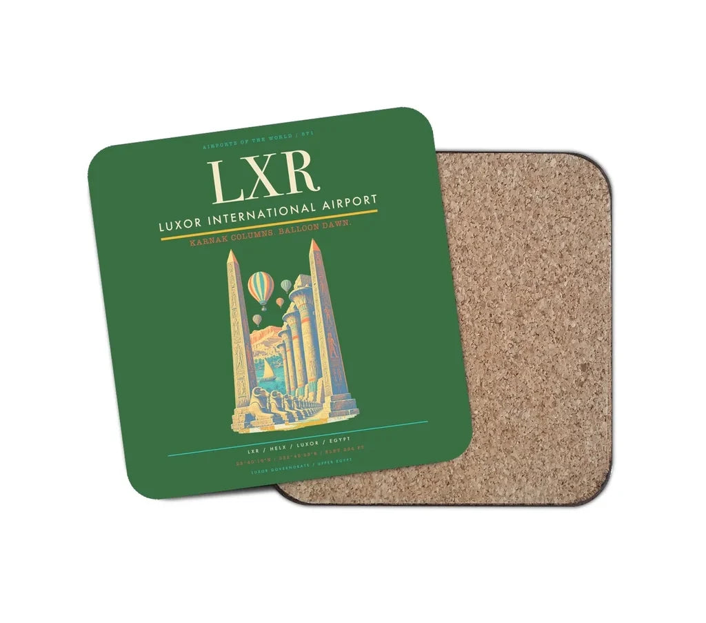 Luxor International Airport (LXR) design on green 1 piece coaster