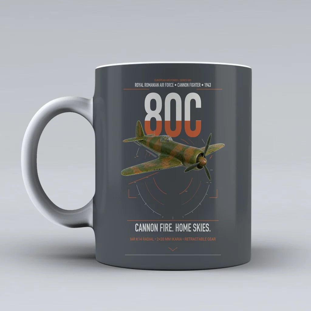 IAR 80C design on gray ceramic mug, double-side print