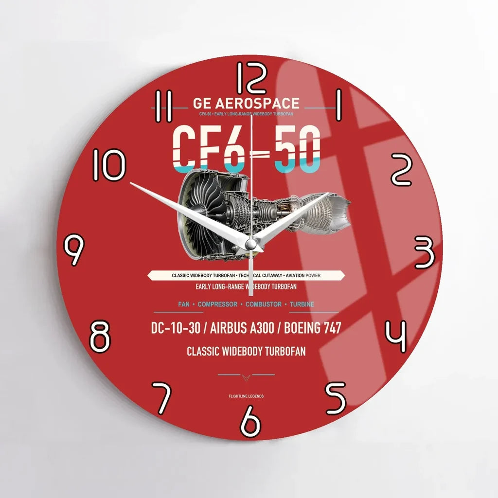 CF6-50 design on red no frame wall clock