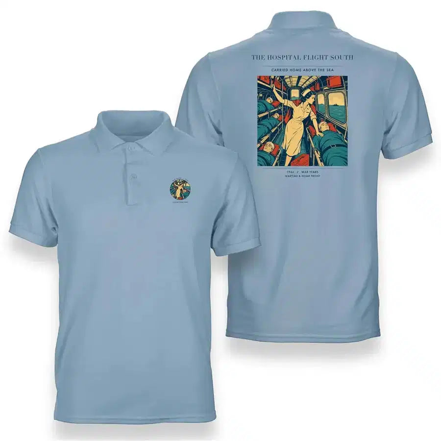 VINTAGE G4515 - The Hospital Flight South - Double-Side Polo T-Shirt design on lightblue