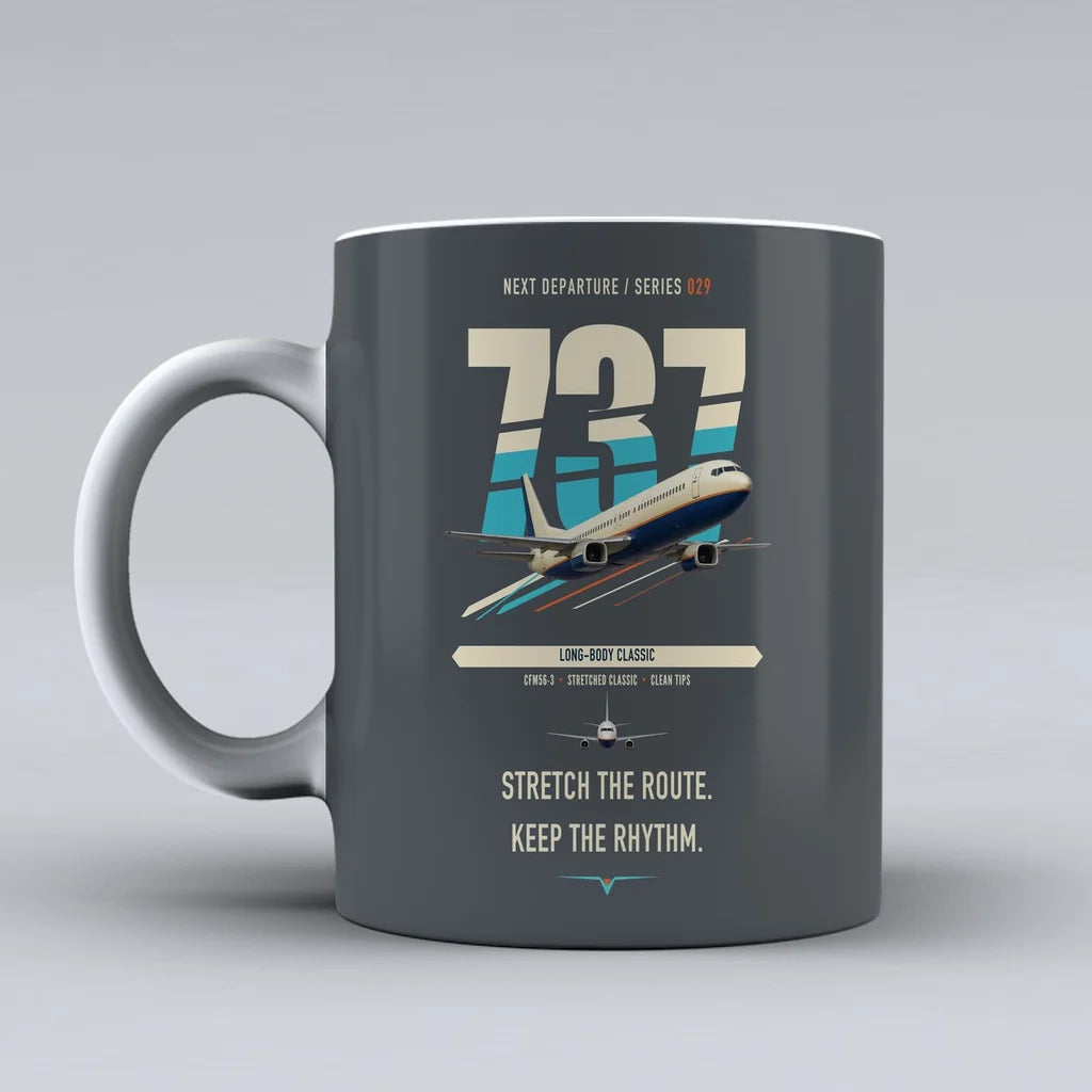 Boeing 737-400 Classic double-side print on gray ceramic mug
