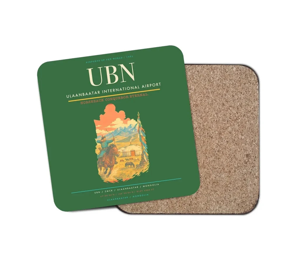 Ulaanbaatar International Airport (UBN) design on green 1 piece coaster
