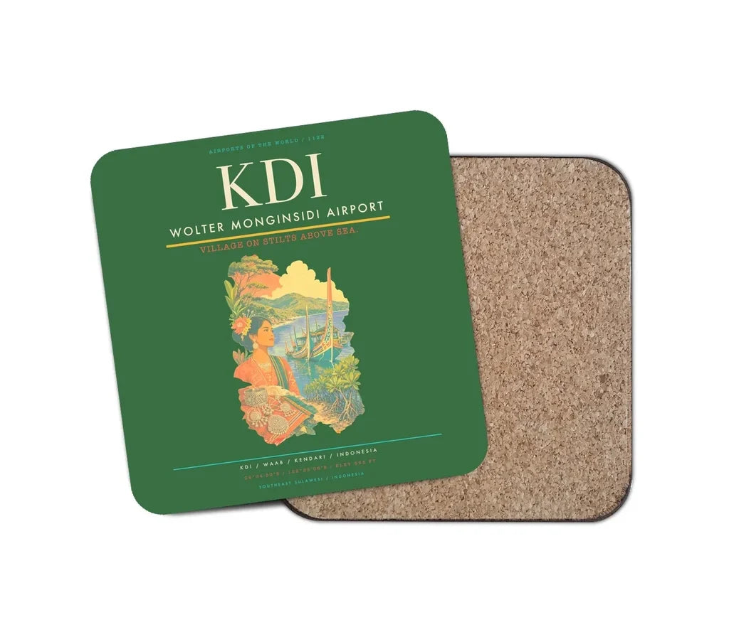 Wolter Monginsidi Airport (KDI) design on green 1 piece coaster