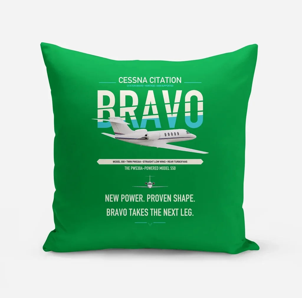 Cessna Citation Bravo design on green pillow