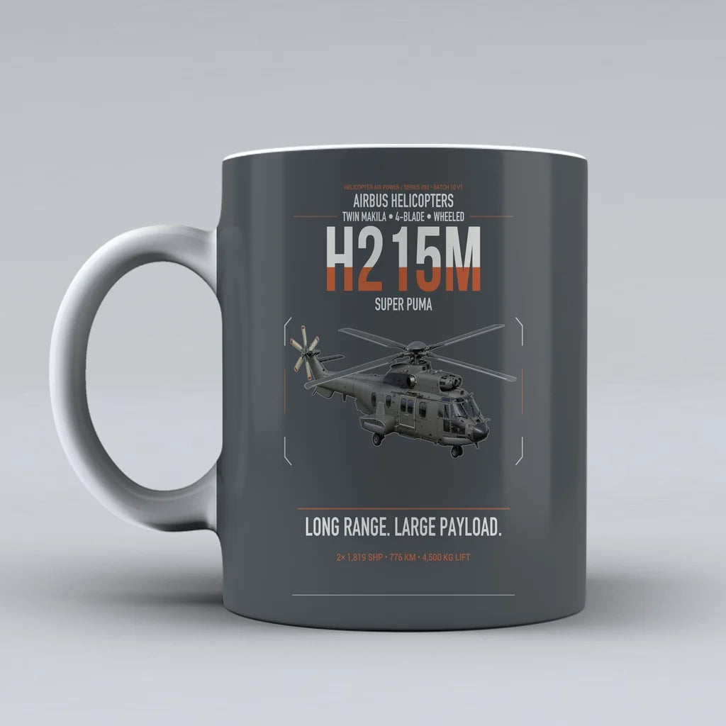 Airbus H215M design on gray ceramic mug, double-side print
