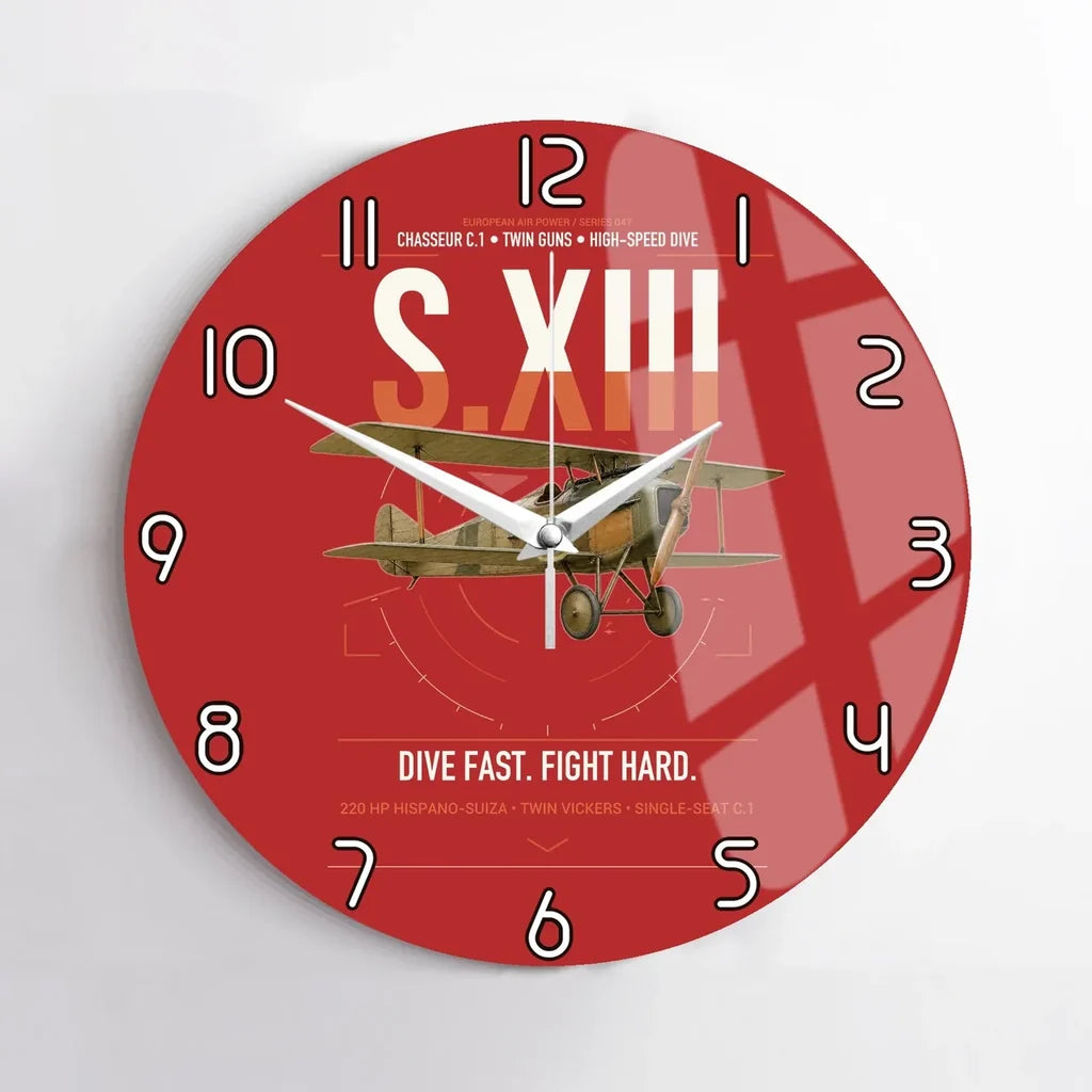 SPAD S.XIII C.1 design on red no frame wall clock