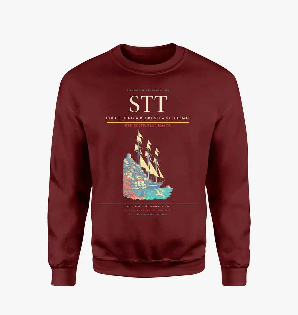 Cyril E. King Airport (STT) design on wine red sweatshirt