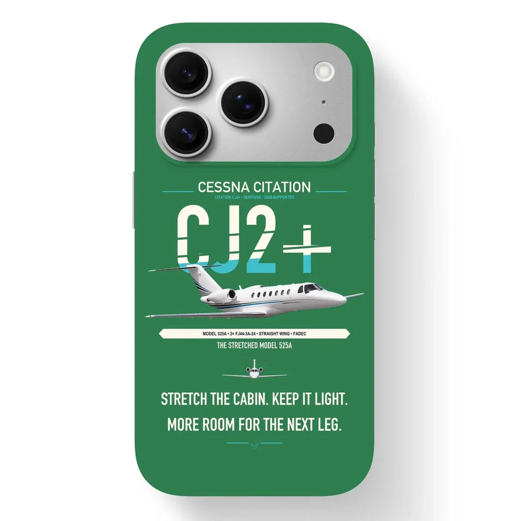 Cessna Citation CJ2+ design on green magsafe iphone case, for iPhone 17 Pro