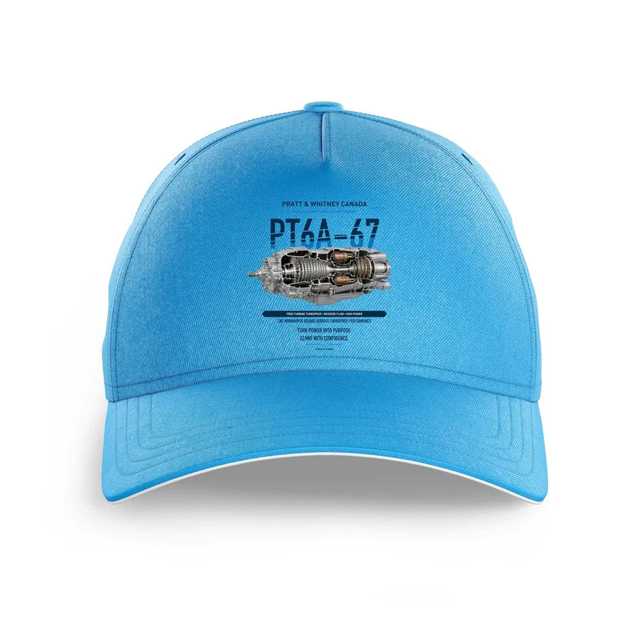 PT6A-67 design on light blue printed hat