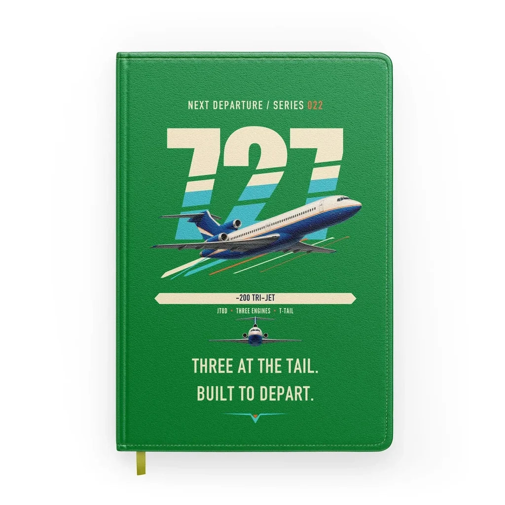 Boeing 727-200 design on green notebook