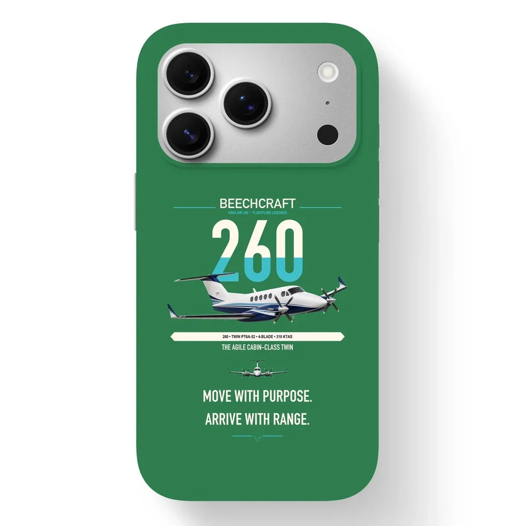 Beechcraft King Air 260 design on green magsafe iphone case, for iPhone 17 Pro