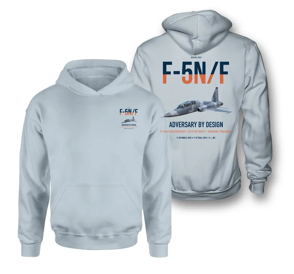 F-5N F Adversary design on light blue double-side hoodie, double-side print