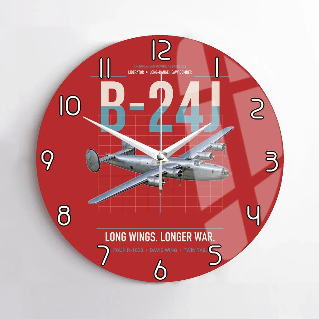 B-24J Liberator design on red no frame wall clock