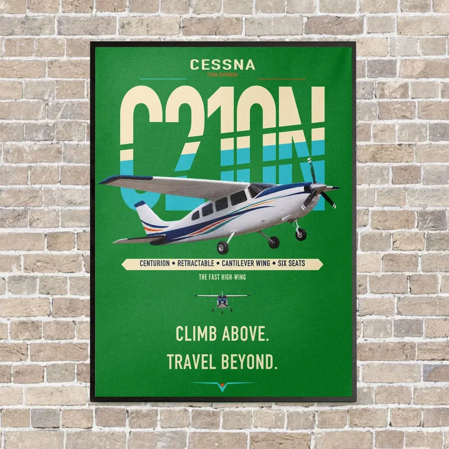 Cessna T210N Centurion vertical canvas print - framed - green background