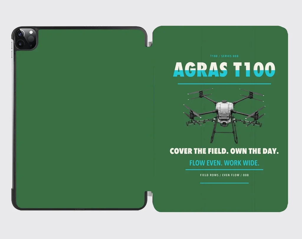 DJI Agras T100 design on green ipad tablet case