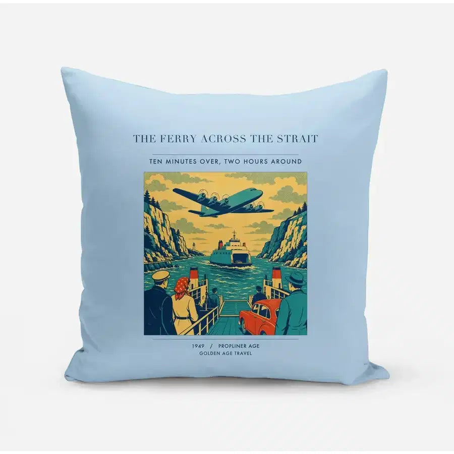 VINTAGE G4478 - The Ferry Across The Strait - Designed Pillows design on lightblue