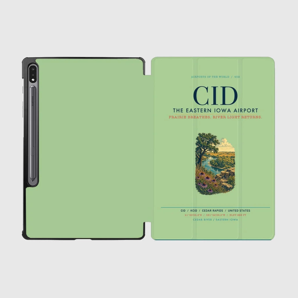 The Eastern Iowa Airport Cedar Rapids (CID) design on light green samsung tablet tablet case
