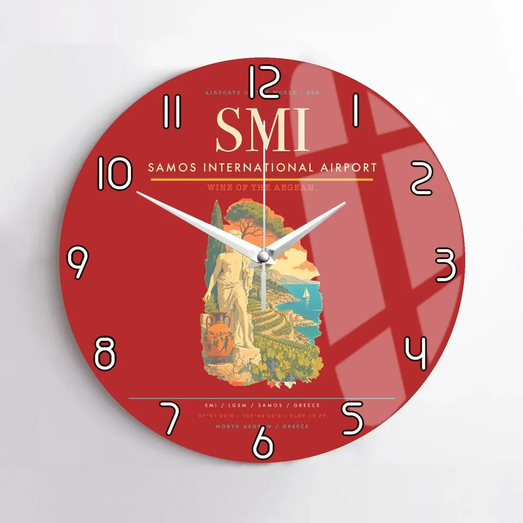 Samos International Airport (SMI) design on red no frame wall clock