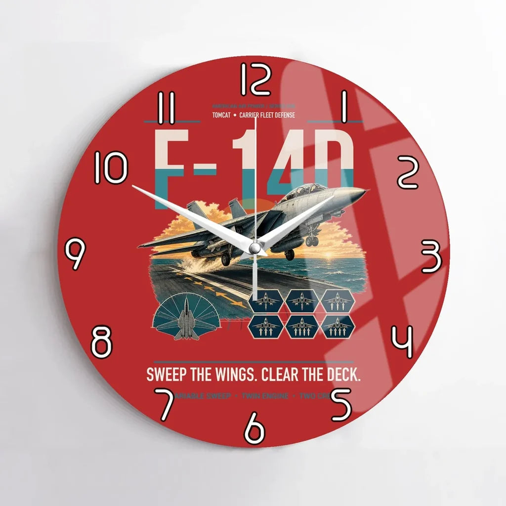 F-14D Tomcat design on red no frame wall clock