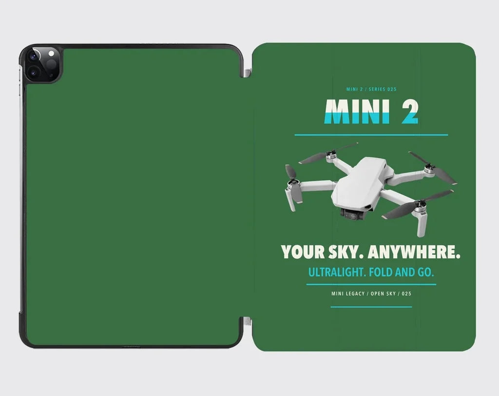 DJI Mini 2 design on green ipad tablet case