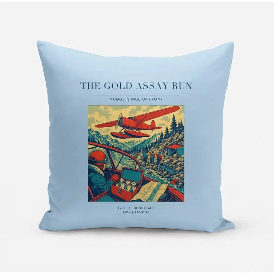 VINTAGE G4415 - The Gold Assay Run - Designed Pillows design on lightblue