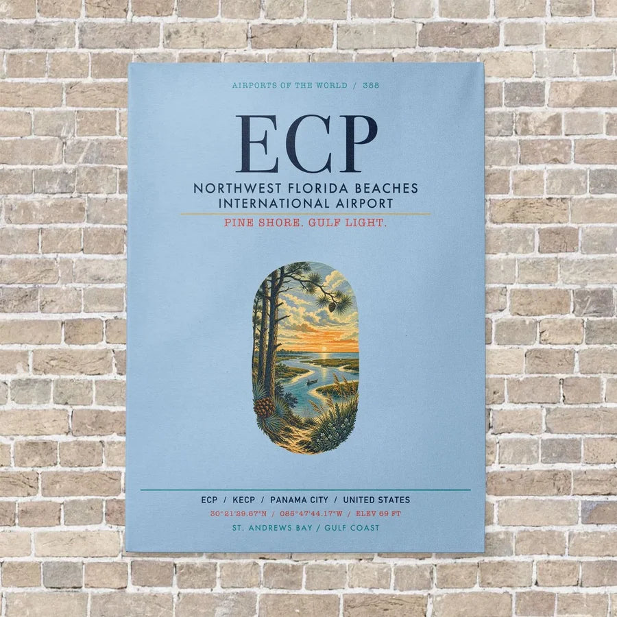 Northwest Florida Beaches International Airport ECP vertical canvas print - no frame - light blue background