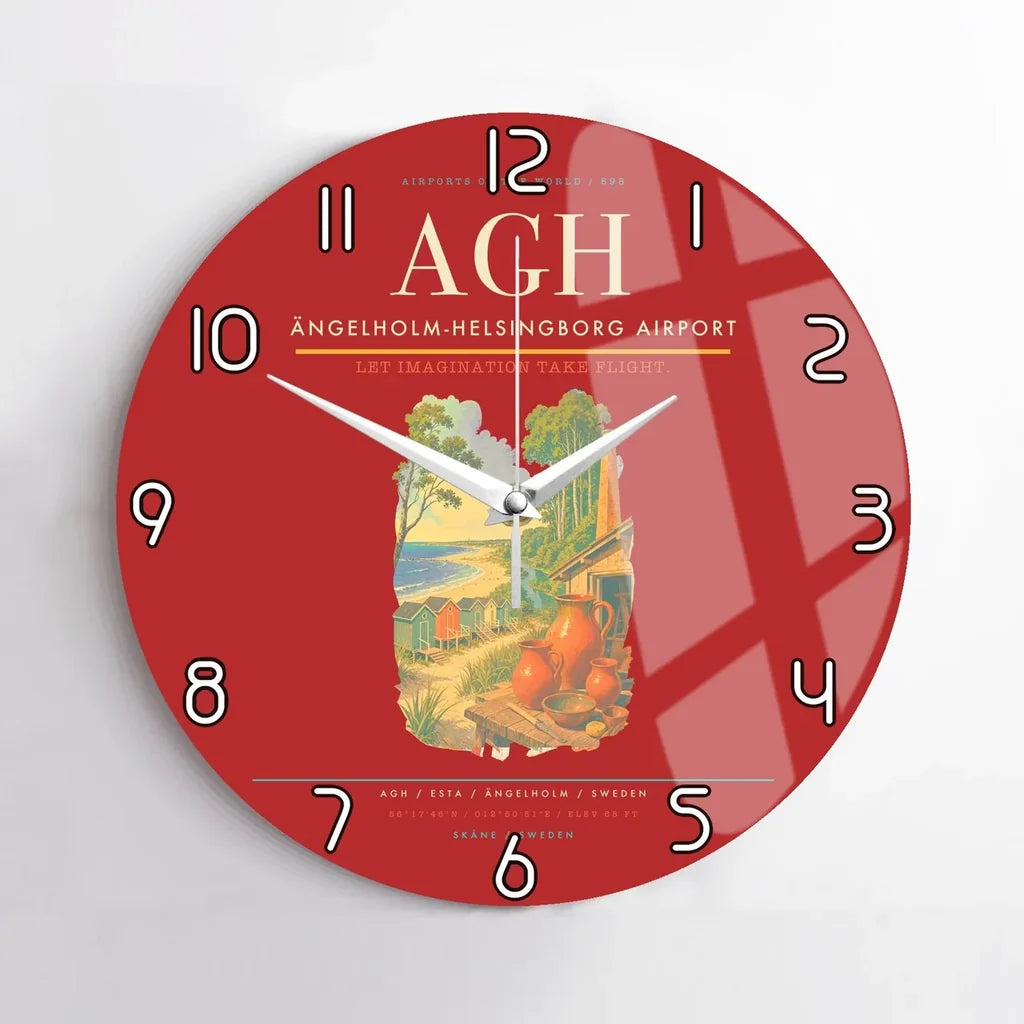 Ängelholm-Helsingborg Airport (AGH) design on red no frame wall clock