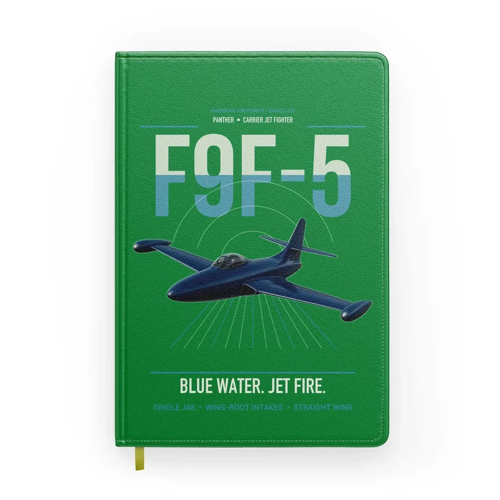F9F-5 Panther design on green notebook