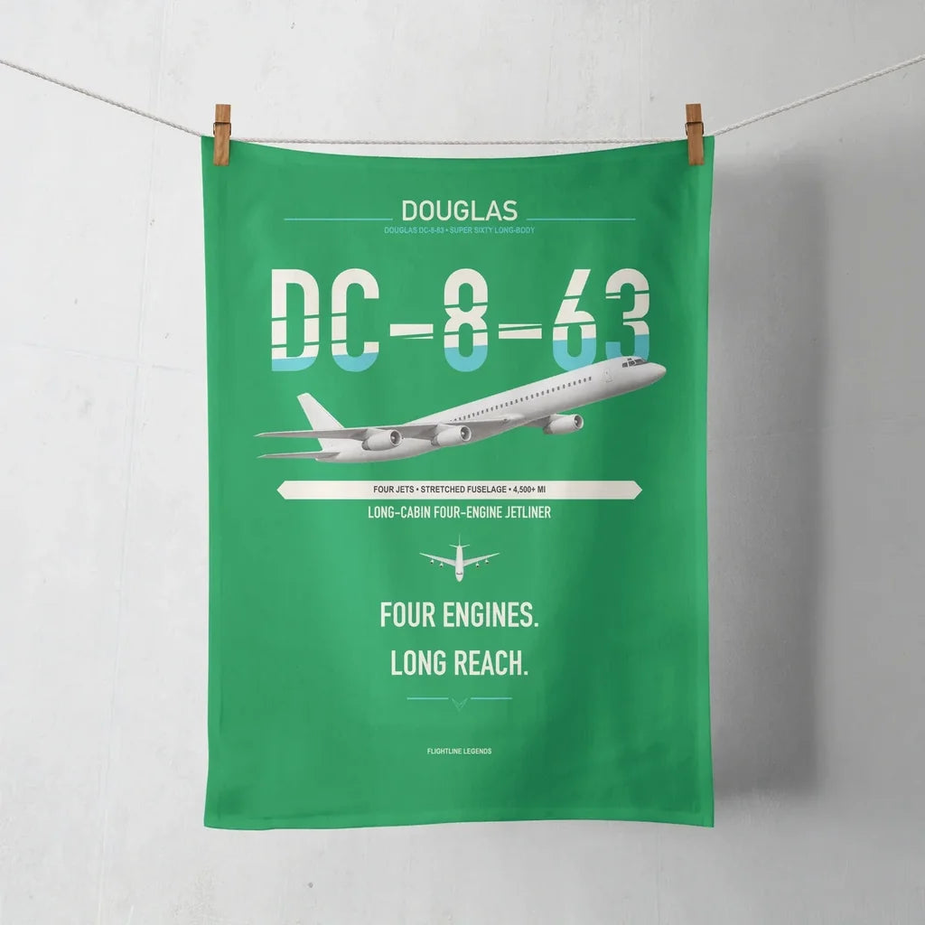 Douglas DC-8-63 design on green towel