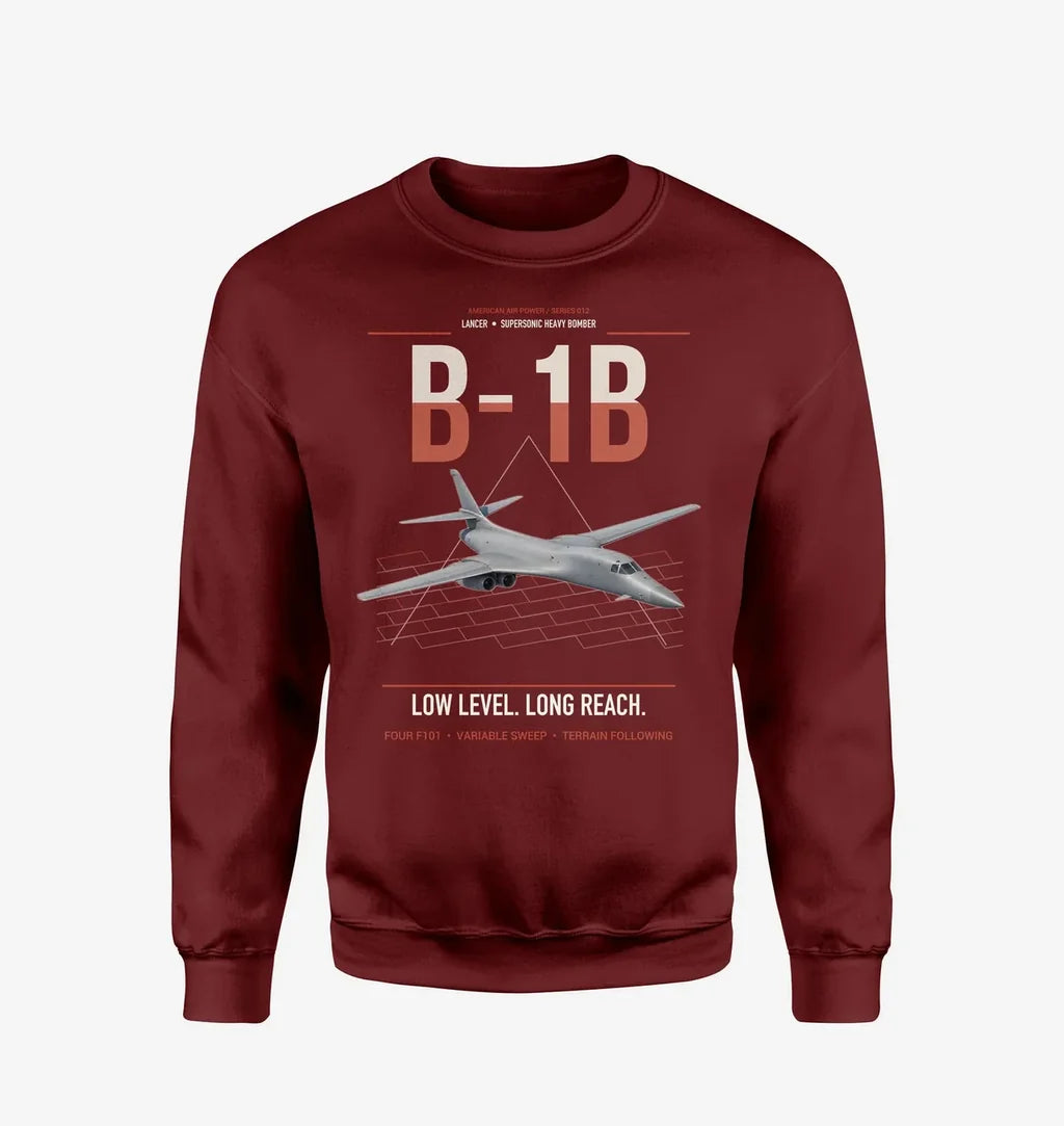 B-1B Lancer design on wine red sweatshirt