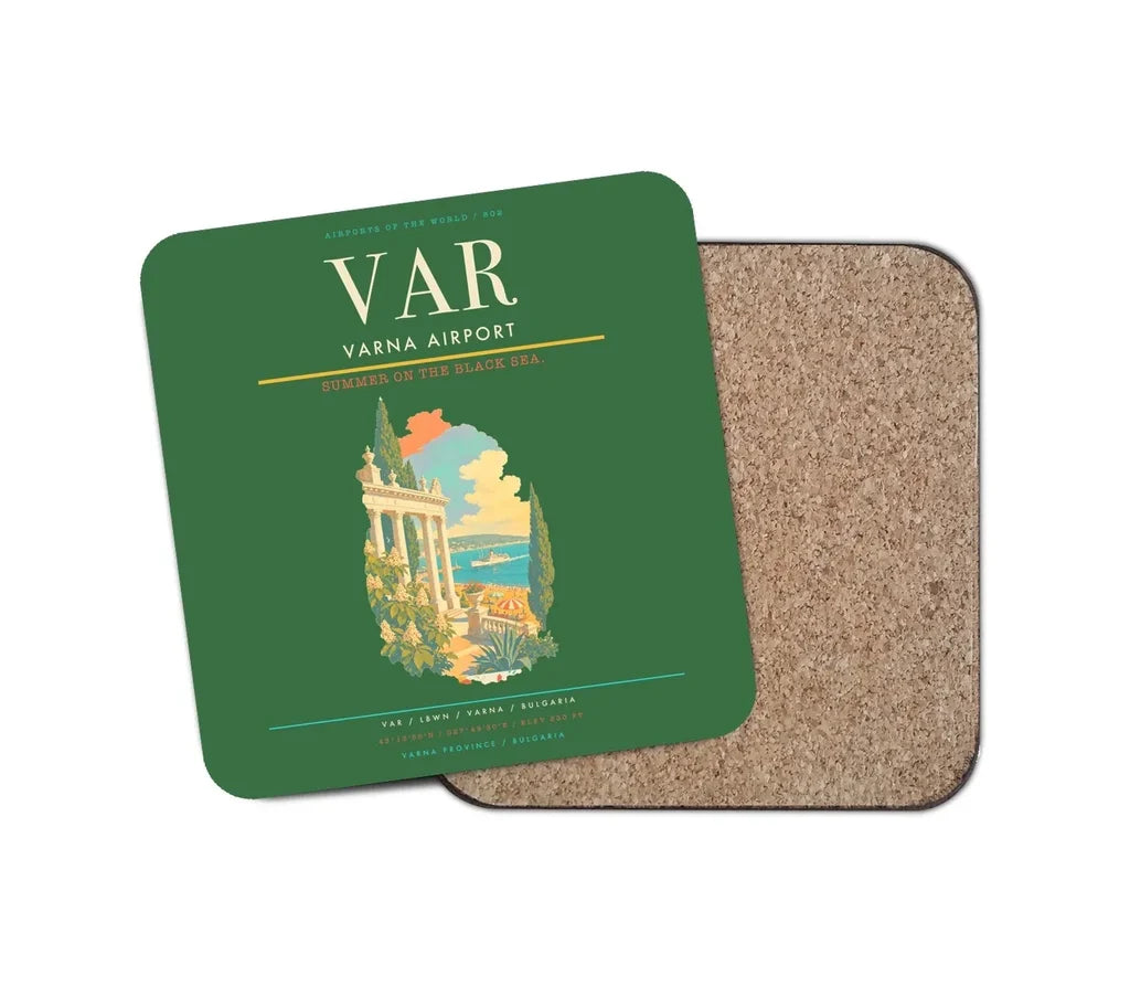 Varna Airport (VAR) design on green 1 piece coaster
