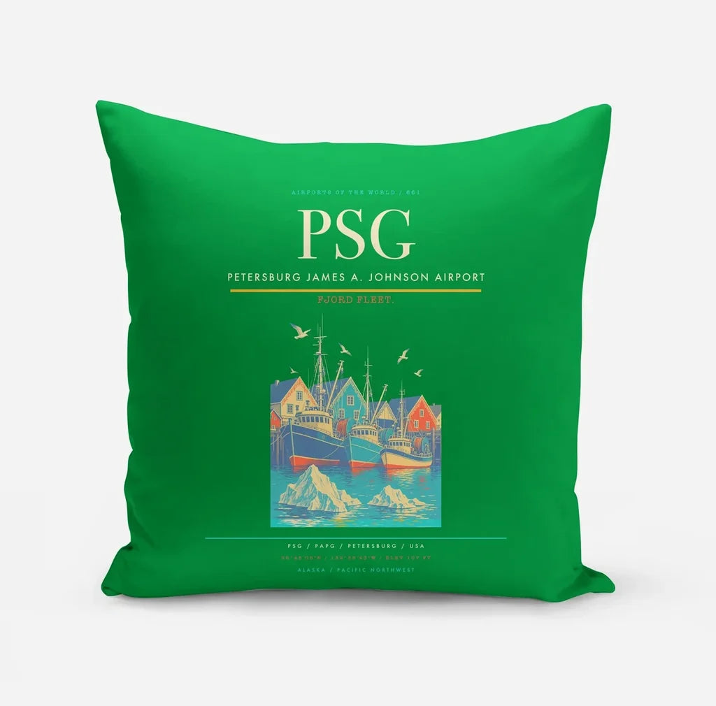 Petersburg James A. Johnson Airport (PSG) design on green pillow