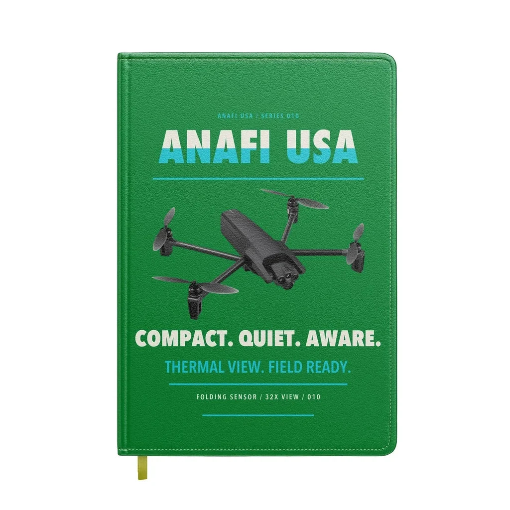 Parrot ANAFI USA design on green notebook