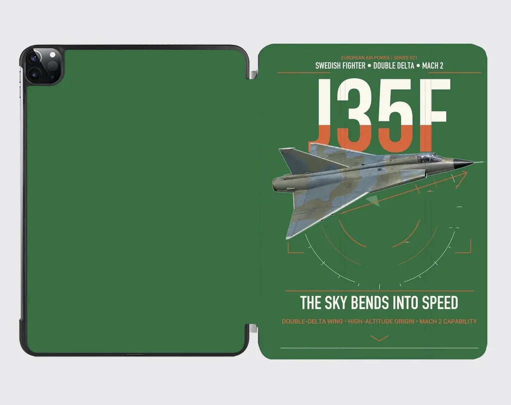 Saab J 35F Draken design on green ipad tablet case