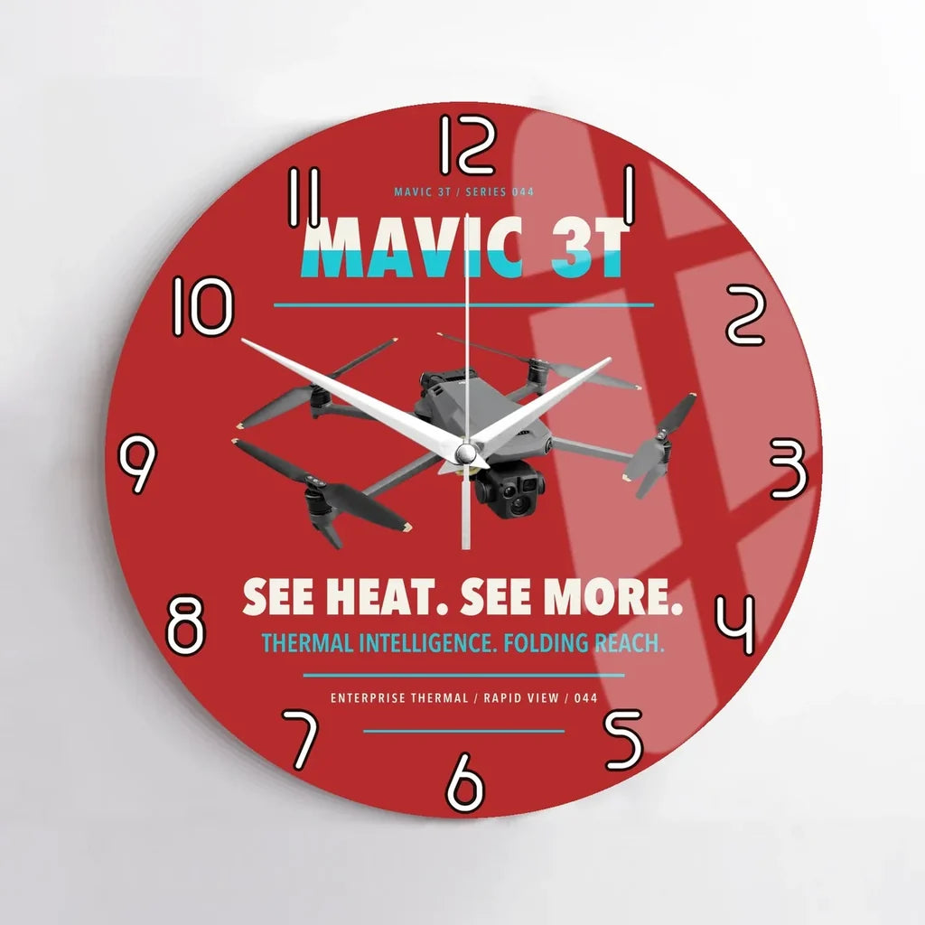 DJI Mavic 3 Thermal design on red no frame wall clock