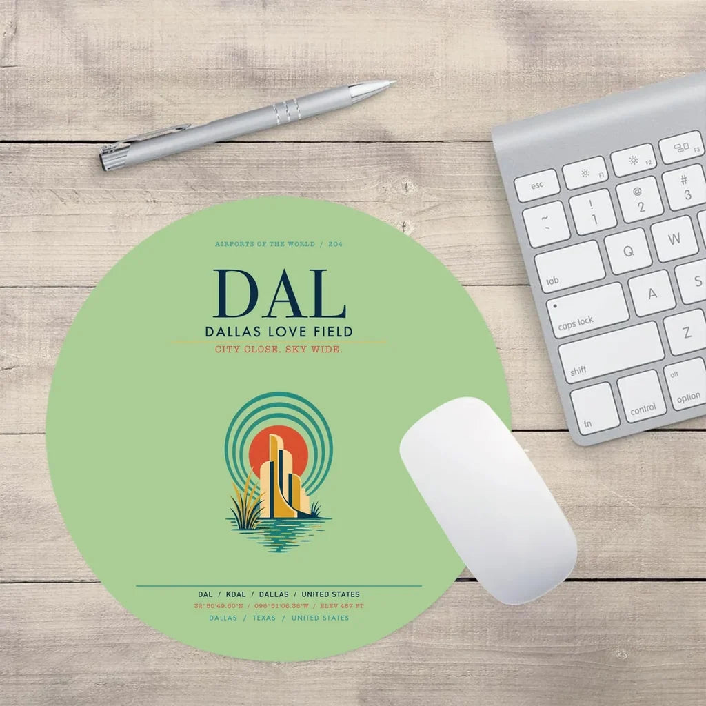 Dallas Love Field (DAL) design on light green round mouse pad