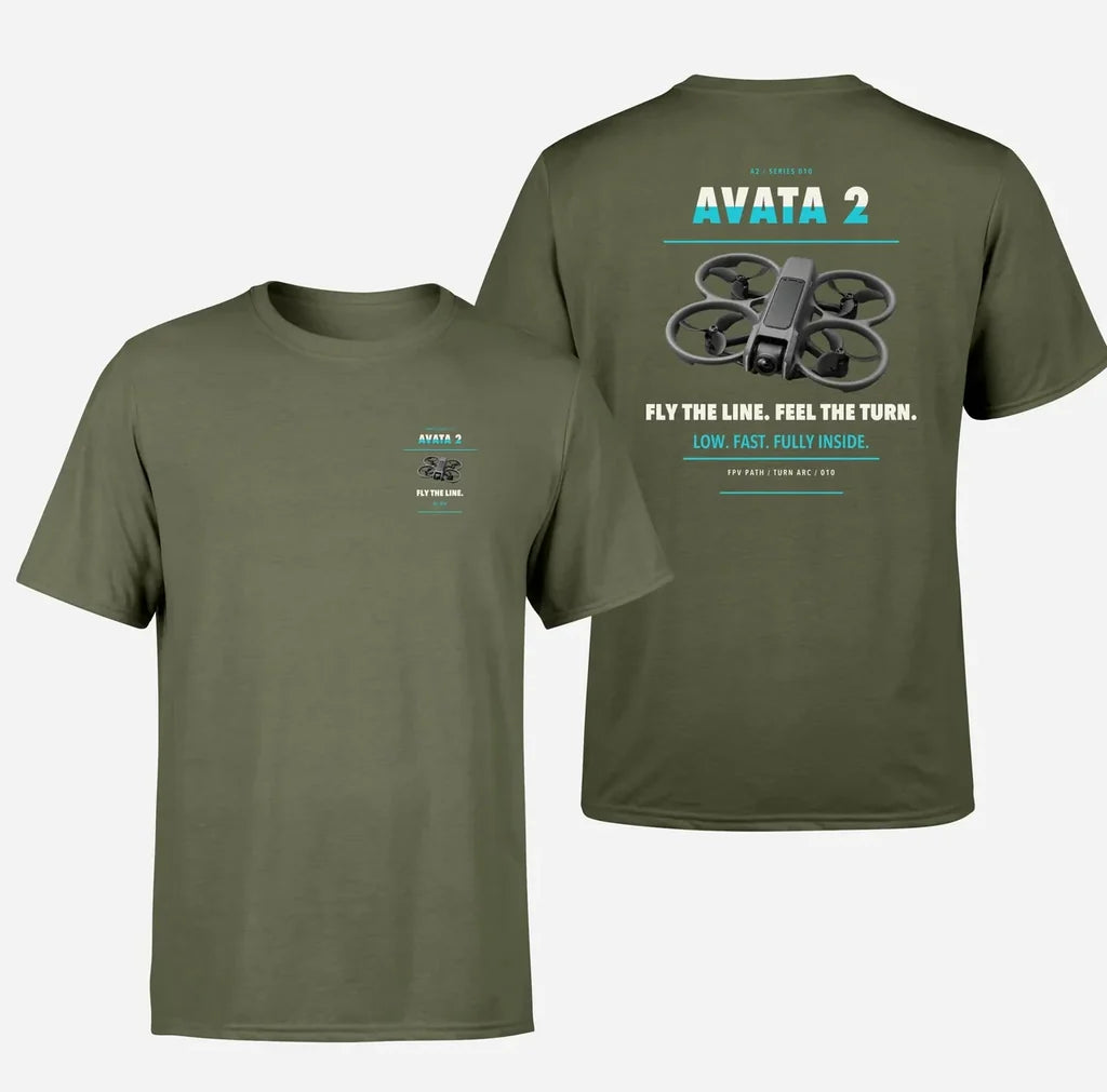 DJI Avata 2 design on green army t shirt