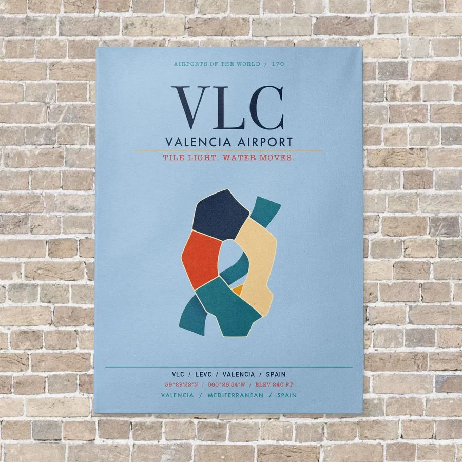 Valencia Airport VLC vertical canvas print - no frame - light blue background
