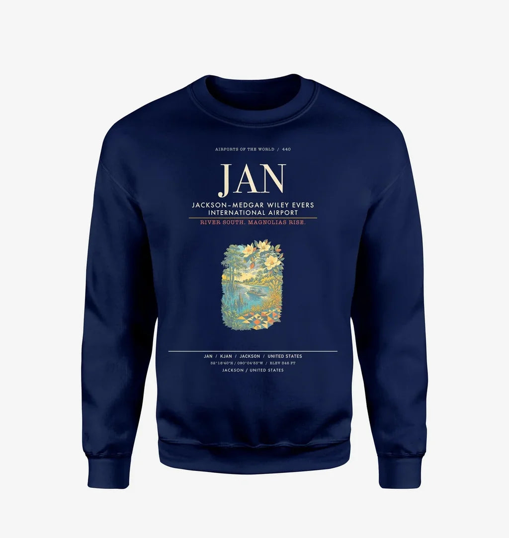 JacksonMedgar Wiley Evers International Airport JAN Sweatshirt - Navy Blue